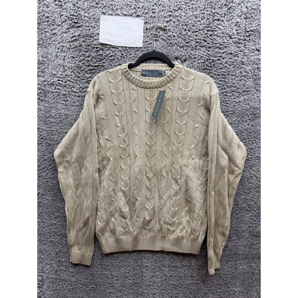 Vintage NWT Oscar de la Renta Men's Cable Knit Sweater Tan/Beige Crew Neck